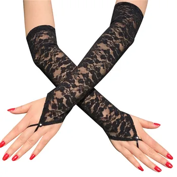 1 пара женских длинных кружевных перчаток, сексуальные ажурные перчатки без пальцев, женские варежки, аксессуары для платья