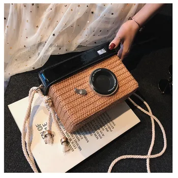 2019 Новая соломенная сумка через плечо, сумка для фотоаппарата, забавная маленькая сумка на цепочке, тканая сумка через плечо, праздничная дизайнерская сумка в стиле бохо
