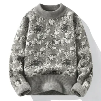 2023 Зима, новый стиль, цветочный узор, Теплый свитер, осень, Мужская мода, Высококачественные пуловеры, Мужские шерстяные свитера, мужской Размер M-4XL