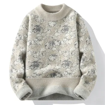 2023 Зима, новый стиль, цветочный узор, Теплый свитер, осень, Мужская мода, Высококачественные пуловеры, Мужские шерстяные свитера, мужской Размер M-4XL Изображение 2