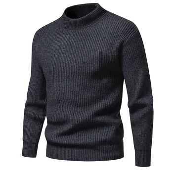 2023 Мужские свитера, однотонный вязаный мужской пуловер с круглым вырезом, зимний модный теплый свитер, мужской вязаный свободный пуловер Harajuku