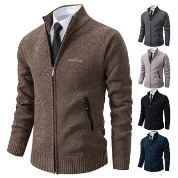 2023 Трикотаж Весенне-осенний мужской свитер со стоячим воротником, толстый теплый кардиган, зимнее свободное повседневное пальто