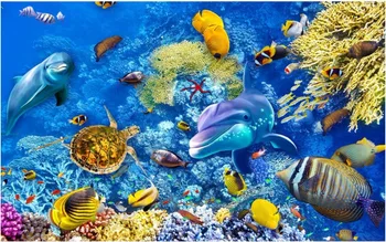 3d настенные фрески обои для стен 3D обои морской мир дельфин черепаха коралл декор комнаты Настенная роспись на заказ фото живопись Изображение 2