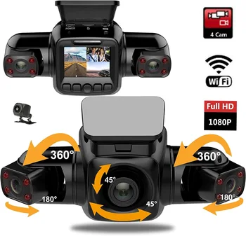 4 Камеры 1080P + 1080P + 1080P Автомобильный Видеорегистратор WiFi GPS Регистратор Ночного Видения с Двумя Объективами Dash Cam с Объективом Заднего Вида 3-Канальная Автомобильная Видеокамера