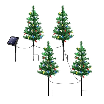 4 упаковки солнечных маленьких рождественских елочных гирлянд, фонарь, мини-Рождественская елка с подсветкой для наружной дорожки, крыльца, украшения двора, Прочный