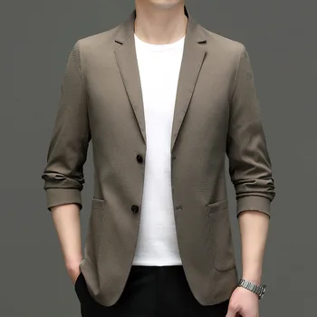 5665-Мужской модный повседневный маленький костюм, мужская корейская версия приталенного пиджака, однотонная куртка Изображение 2