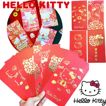 6ШТ Sanrio Hello Kitty Китайские Длинные Красные Конверты Dragon Hongbao Lucky Money Подарочные Конверты Красный Пакет для Новогоднего Благословения