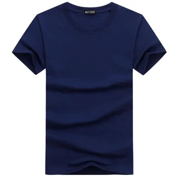 A2759 Повседневный стиль, Однотонные Мужские футболки, Хлопковые темно-синие Футболки Regular Fit, Летние Топы, Футболки, Мужская одежда