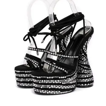 BCEBYL 2023, Новые босоножки на платформе, женские модные босоножки на платформе и высоком каблуке с кристаллами, водонепроницаемые настольные женские туфли на высоком каблуке для женщин Изображение 2