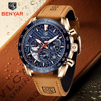 Benyar 2023 НОВЫЕ Роскошные Деловые Мужские Кварцевые часы Спортивные Водонепроницаемые Часы с Хронометром для Дайвинга для МУЖЧИН Reloj Hombre