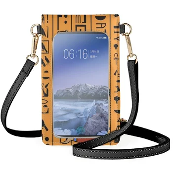 FORUDESIGNS/ Женская сумка для мобильного телефона с иероглифическим дизайном, кожаная сумка-мессенджер из древнего египетского искусства, откидная крышка, многоцелевая сумка-мессенджер Изображение 2