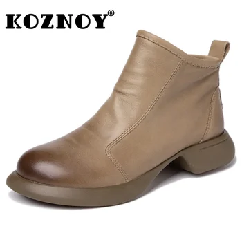 Koznoy/ Ботильоны в стиле панк из натуральной кожи 3,5 см, женские лоферы, осенние ботинки на платформе и танкетке, весенние мотоциклетные ботильоны на мягкой подошве