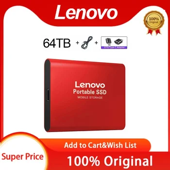 Lenovo Внешний Жесткий Диск Портативный SSD 64 ТБ USB3.1 Твердотельный Жесткий Диск 16 ТБ 8 ТБ Высокоскоростное Запоминающее Устройство Для Ноутбуков ps4 ps5