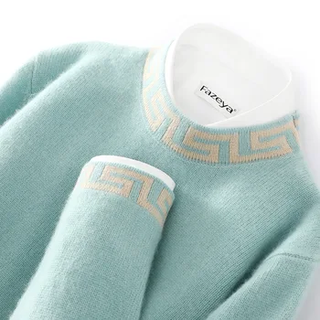 MVLYFLRT Осенне-зимний новый мужской свитер с круглым вырезом в половину роста, вязаный топ из 100% чистой шерсти, повседневный свободный пуловер