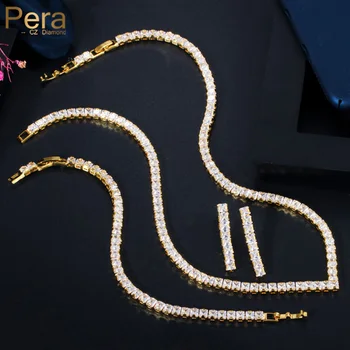 Pera Высокое Качество Princess Cut 3 шт. Для Новобрачных Свадебная Вечеринка Ожерелье Серьги Браслет для Женщин Роскошный Комплект Ювелирных Изделий из Циркона J359