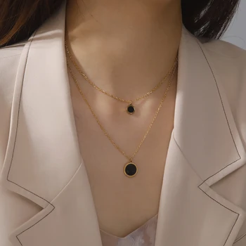 Skyrim Минималистичные Черные Круглые Ожерелья из нержавеющей стали для женщин Модные Двухслойные ожерелья-чокеры 2023 Свадебные Украшения Подарок