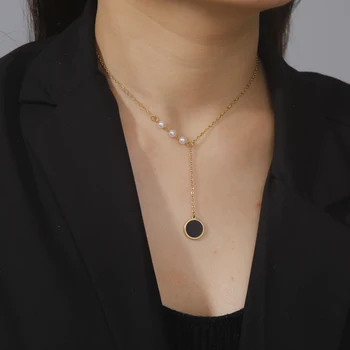 Skyrim Минималистичные Черные Круглые Ожерелья из нержавеющей стали для женщин Модные Двухслойные ожерелья-чокеры 2023 Свадебные Украшения Подарок Изображение 2