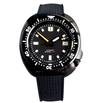 Tandorio Diver 20ATM 44 мм Черные PVD Часы Со Светящимся Циферблатом Механизм NH35A Мужские Часы Автоматические Часы Сапфировое Стекло Вафельная Резина