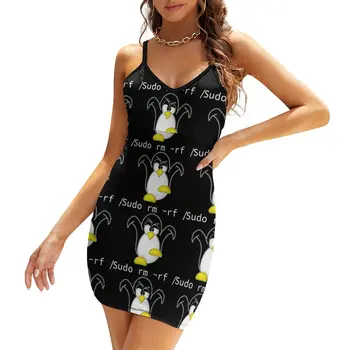 Tux Linux Penguin Sudo Rm Rf Программист разработчик Хакер Классическое женское платье на бретелях Забавная новинка Платье на подтяжках Новинка Сексуальное