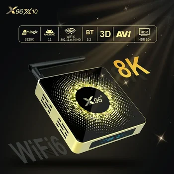 X96 X10 Amlogic S928X TV Box 8G 64G Поддержка 8K USB3.0 Wifi6 BT5.2 1000M LAN Google Voice телеприставка медиаплеер X96 X10 4G 32G Изображение 2