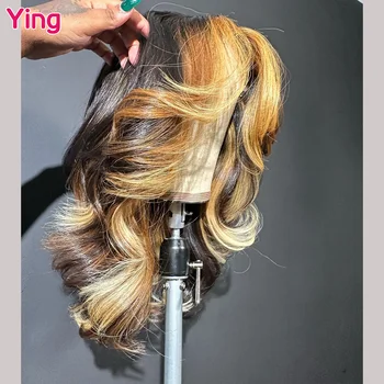 Ying Highlight Коричневый Медовый Блонд 180% Объемная Волна 13x4 Синтетический Парик На Кружеве, Предварительно Выщипанный С Детскими Волосами 13x6 Прозрачный Синтетический Парик На Кружеве