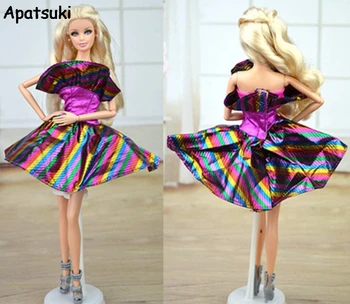 Аксессуары для кукол фиолетовая радужная одежда, кукольное платье для кукольного домика Барби, платья для вечеринок, короткие платья Vestidos для куклы BJD