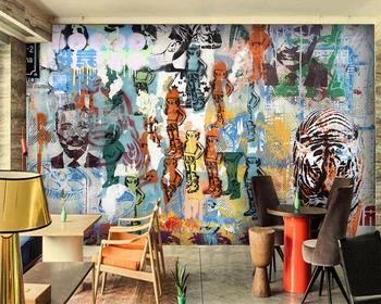 Бейбехан Пользовательские обои абстрактный персонаж тигр каракули ТВ фон фреска домашний декор гостиная спальня фреска 3d обои Изображение 2