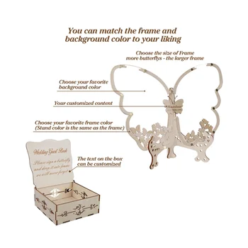 Вариант Белой Свадебной Гостевой книги для 40-200 гостей, Подвесная Деревянная рамка с Маленькими бабочками Изображение 2