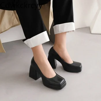 весенне-осенняя модная женская обувь на высоком каблуке с квадратным носком, с открытым носком, Простая, профессиональная Женская обувь на толстом каблуке высотой 9 см