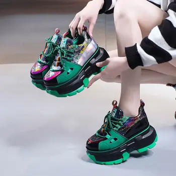 Весенняя новинка 2023 года, дышащая модная Универсальная спортивная обувь, повседневная женская обувь в тон, кроссовки зеленого цвета E243 Изображение 2