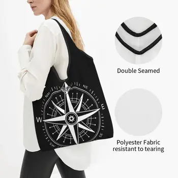 Винтажный морской компас, сумка для покупок, женская сумка-тоут, изготовленные на заказ сумки для покупок на лодке с капитанским якорем, большая вместительная сумка Изображение 2