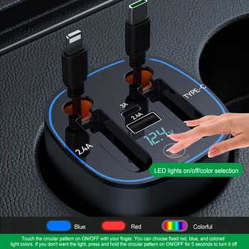 Выдвижной Автомобильный Прикуриватель Мощностью 100 Вт, USB-Адаптер Для Быстрой Зарядки С Телескопическими Кабелями, Быстрое Зарядное Устройство Для Телефона Изображение 2