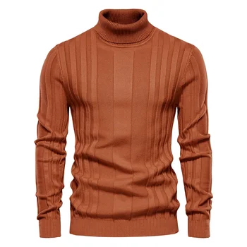 Вязаный свитер с круглым вырезом, мужской повседневный теплый однотонный пуловер с высокой эластичностью на осень-зиму Изображение 2