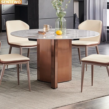Дизайнерская роскошная круглая кухня из мраморной плиты обеденный стол с 8 стульями mesa de jantar posta мебель на мраморной основе из углеродистой стали