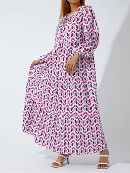 Длинные платья для женщин, летнее платье с принтом в виде семиточечного рукава на шнуровке, модная элегантность, Удобная женская одежда, уличная одежда Изображение 2