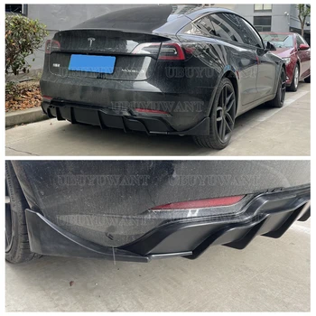 Для Tesla Модель 3/Модель Y 2018-2022 4-Дверный Диффузор Заднего Бампера Для Губ ABS Из Углеродного Волокна, Сплиттер Багажника, Защитная Накладка на Спойлер Изображение 2