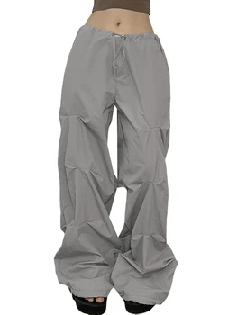 Женские Y2K мешковатые брюки-карго с завязками, парашютные брюки с высокой талией, длинные брюки с карманами