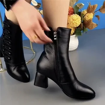 Женские высокие ботинки Челси, новинка 2024 года, зимняя женская обувь на высоком каблуке, модные, пикантные теплые ботильоны, дизайнерские туфли-лодочки, женская обувь