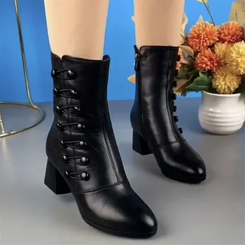 Женские высокие ботинки Челси, новинка 2024 года, зимняя женская обувь на высоком каблуке, модные, пикантные теплые ботильоны, дизайнерские туфли-лодочки, женская обувь Изображение 2