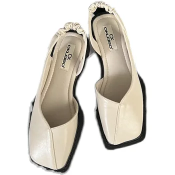 Женские сандалии для летнего отдыха, модный женский эластичный пояс, женская обувь на плоской подошве, Неглубокая обувь для вечеринок, Сандалии на квадратном каблуке. Изображение 2