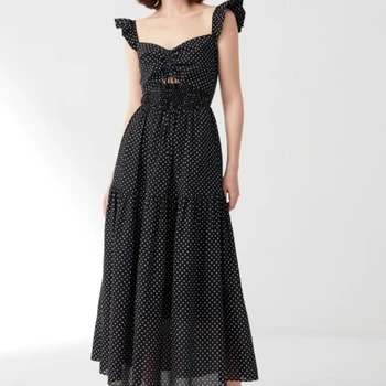 Женское элегантное платье в черный горошек, роскошный дизайн, вечерние платья без рукавов с вырезом лодочкой, женские вечерние платья с высокой талией, женские платья