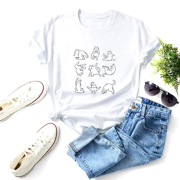 Забавная женская футболка для йоги, хлопковая повседневная футболка с милым котом, футболка с графическим принтом 