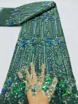 Зеленая африканская кружевная ткань 2023 Высококачественный кружевной материал с вышивкой пайетками, французский тюль, кружевная ткань для пошива в Нигерии для вечеринок