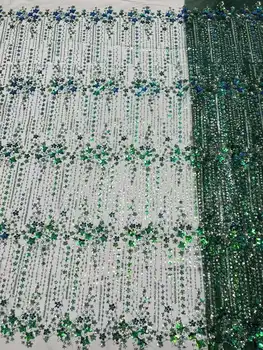 Зеленая африканская кружевная ткань 2023 Высококачественный кружевной материал с вышивкой пайетками, французский тюль, кружевная ткань для пошива в Нигерии для вечеринок Изображение 2