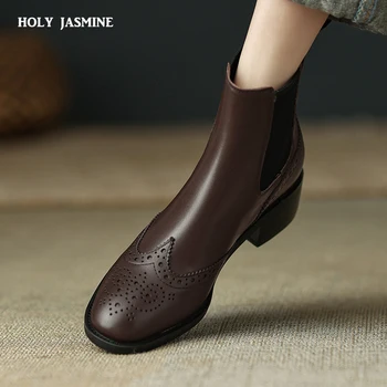 Зимние ботинки Женские ботильоны 2022 года, женские ботинки, ботинки на высоком каблуке, женская обувь, ботинки Челси в стиле ретро из натуральной кожи, черные ботинки