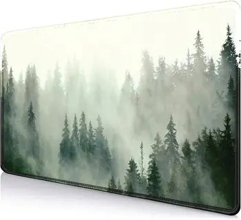 Игровой большой коврик для мыши для стола 35,4 x 15,7, большой размер, зеленые коврики для мыши Misty Forest, коврик для мыши с длинной нескользящей резиновой основой