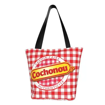 Изготовленные на заказ холщовые сумки для покупок с логотипом Pig Cochonou, женские моющиеся сумки-тоут для покупок с продуктами