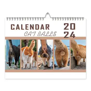 Календарь 2024 Cat Butt Calendar Работает С января 2024 года По декабрь 2024 года Ежемесячный Настенный Календарь С Переворачивающимся Дизайном Портативный