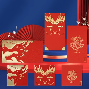 Китайский Новый год С милым мультяшным рисунком дракона, Красные конверты, украшение весеннего фестиваля, Год Дракона, подарок для вечеринки с карманом на удачу