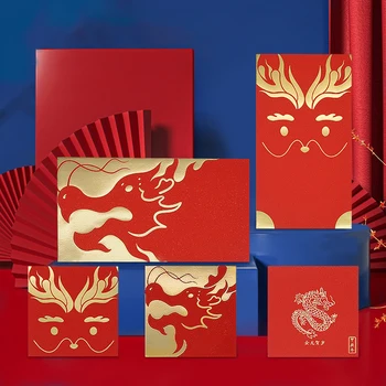 Китайский Новый год С милым мультяшным рисунком дракона, Красные конверты, украшение весеннего фестиваля, Год Дракона, подарок для вечеринки с карманом на удачу Изображение 2